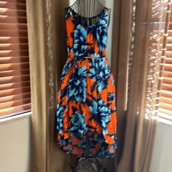 Anthropologie  Orange and blue Maeve Floral high-low Dress - Picture 2 of 7